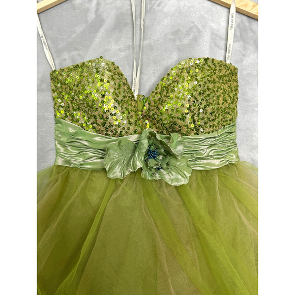 Sherri Hill Dress Womens 0 Green Pink Sequin Tulle Strapless Mini Fairycore Prom - Picture 2 of 8